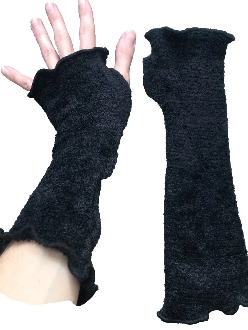Fuzzy Hand Warmers Black Short Fingerless Gloves Sherpa Arm Warmers Cuffs Typing